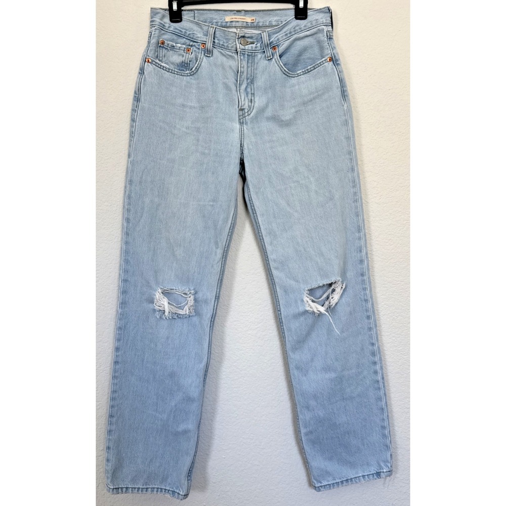 Levi's‎ Strauss & Co Jeans Low Pro Straight Women 28 Light Wash Distressed Knees